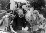 Rabindranath Tagore, Switzerland with (from left) Seating: Romain Rolland’s sister Madalaine, Romain Rolland and Rabindranath Tagore. Standing: Pratima Devi and Nirmal Kumari Mahalanobis. by PCMMM&A, ISI Kolkata